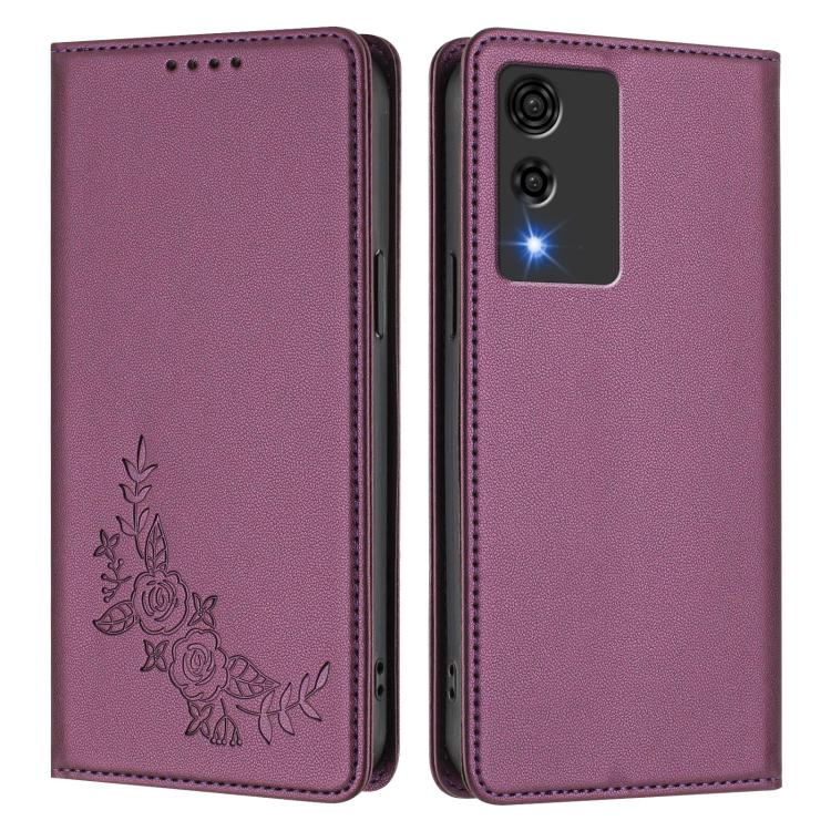 For Cubot A10 Peony Embossed Magnetic RFID Vegan Leather Phone Case