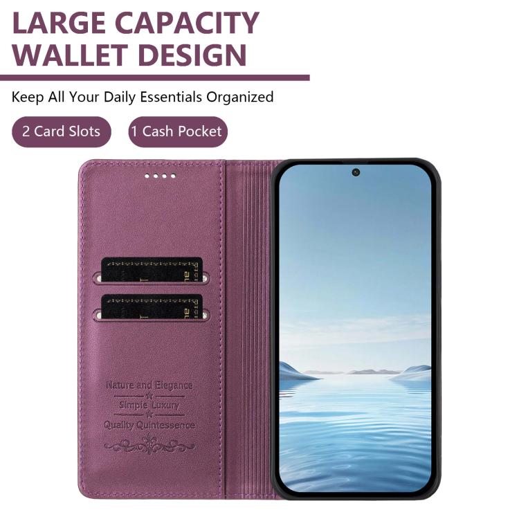 For Cubot A10 Peony Embossed Magnetic RFID Vegan Leather Phone Case