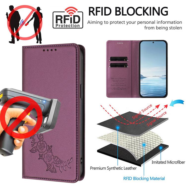 For Cubot A10 Peony Embossed Magnetic RFID Vegan Leather Phone Case