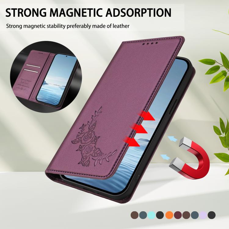 For Cubot A10 Peony Embossed Magnetic RFID Vegan Leather Phone Case