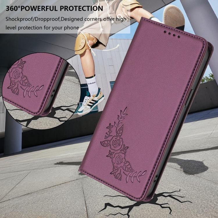 For Cubot A10 Peony Embossed Magnetic RFID Vegan Leather Phone Case