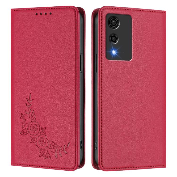 For Cubot A10 Peony Embossed Magnetic RFID Vegan Leather Phone Case