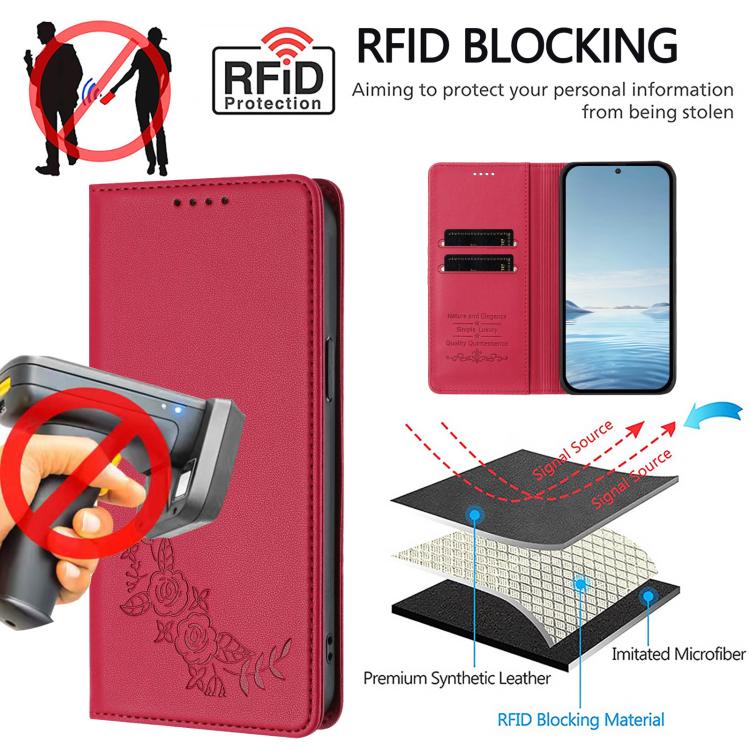 For Cubot A10 Peony Embossed Magnetic RFID Vegan Leather Phone Case