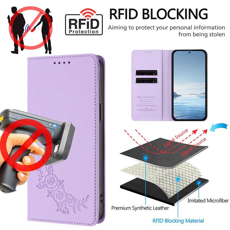 For Cubot A10 Peony Embossed Magnetic RFID Vegan Leather Phone Case
