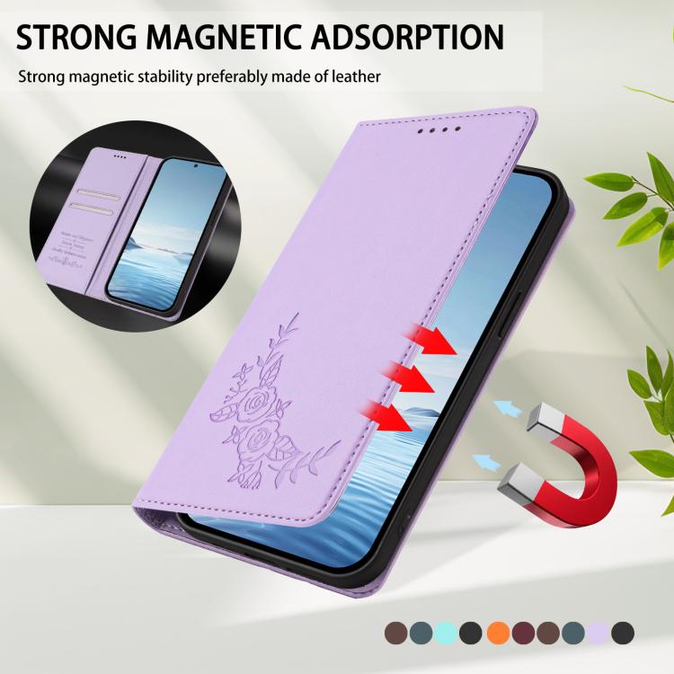 For Cubot A10 Peony Embossed Magnetic RFID Vegan Leather Phone Case