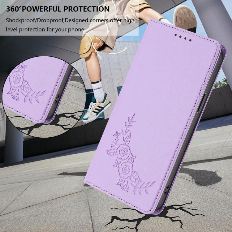 For Cubot A10 Peony Embossed Magnetic RFID Vegan Leather Phone Case