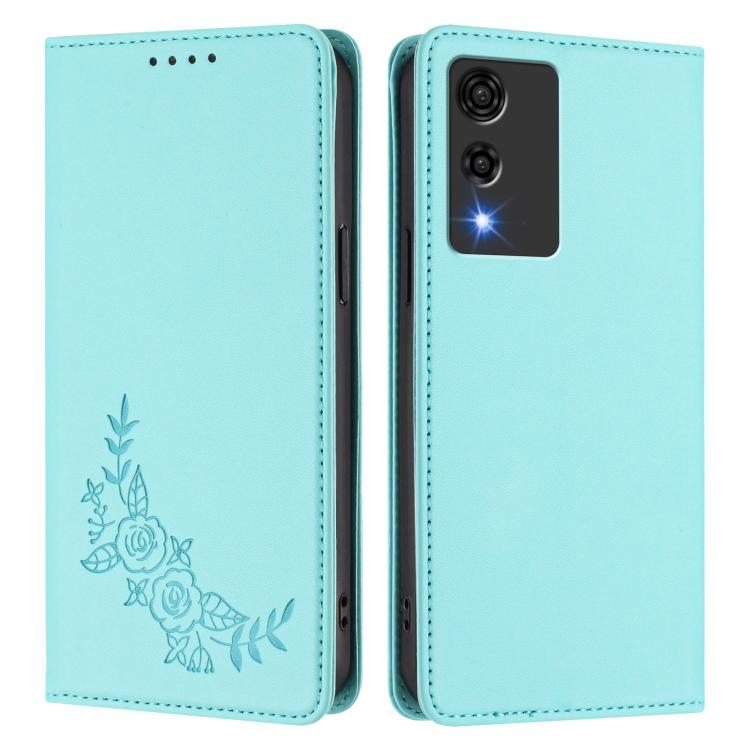 For Cubot A10 Peony Embossed Magnetic RFID Vegan Leather Phone Case