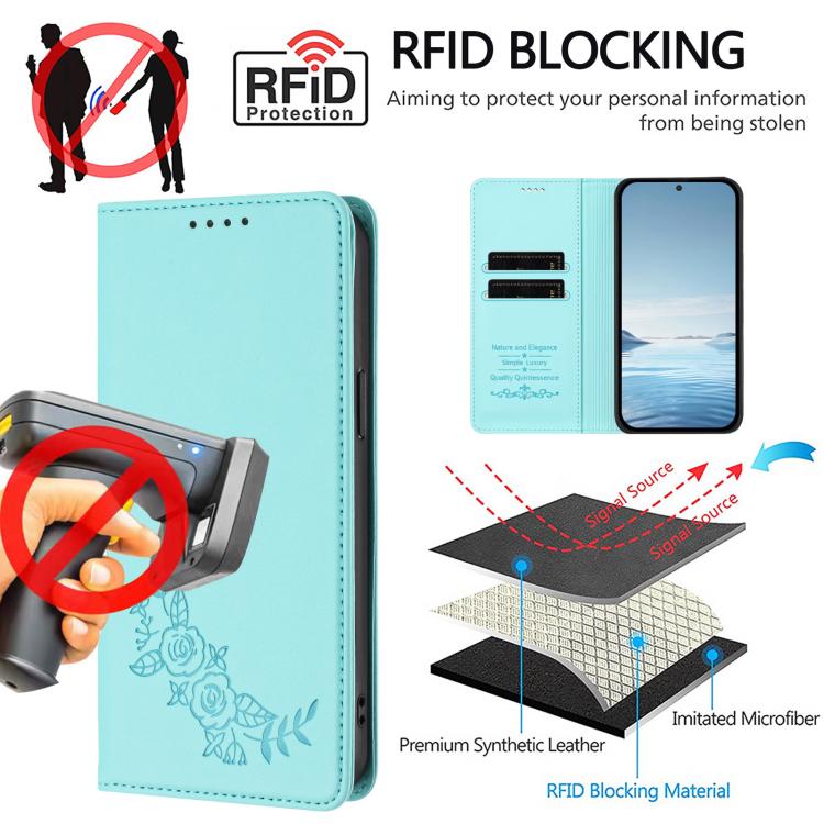 For Cubot A10 Peony Embossed Magnetic RFID Vegan Leather Phone Case