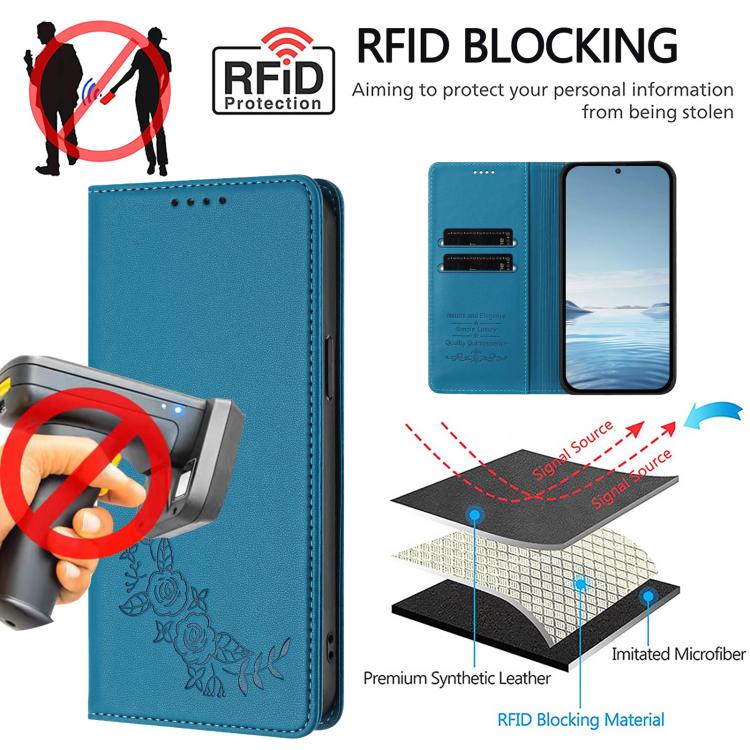 For Cubot A10 Peony Embossed Magnetic RFID Vegan Leather Phone Case