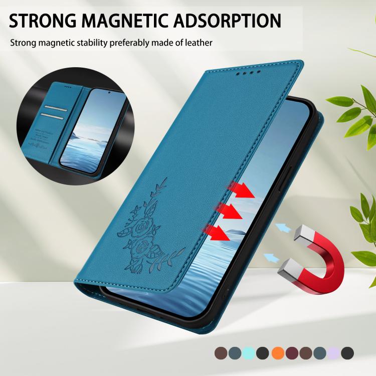 For Cubot A10 Peony Embossed Magnetic RFID Vegan Leather Phone Case