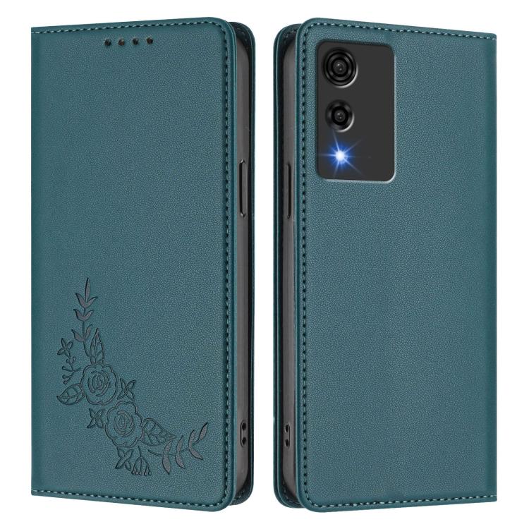 For Cubot A10 Peony Embossed Magnetic RFID Vegan Leather Phone Case