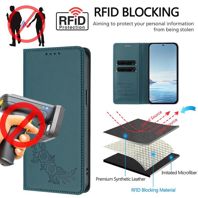 For Cubot A10 Peony Embossed Magnetic RFID Vegan Leather Phone Case