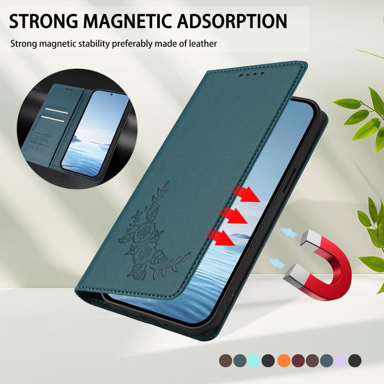 For Cubot A10 Peony Embossed Magnetic RFID Vegan Leather Phone Case
