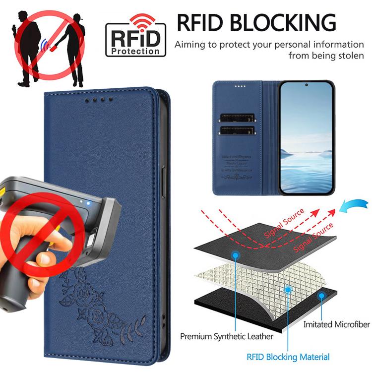 For Cubot A10 Peony Embossed Magnetic RFID Vegan Leather Phone Case