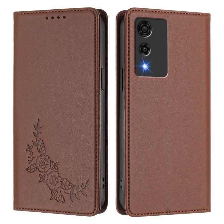 For Cubot A10 Peony Embossed Magnetic RFID Vegan Leather Phone Case