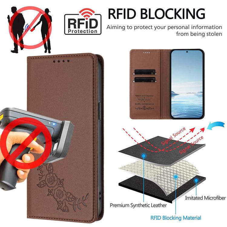 For Cubot A10 Peony Embossed Magnetic RFID Vegan Leather Phone Case