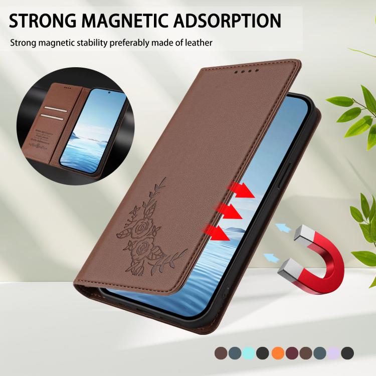 For Cubot A10 Peony Embossed Magnetic RFID Vegan Leather Phone Case