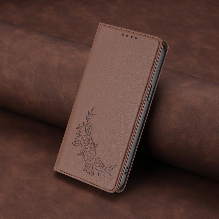 For Cubot A10 Peony Embossed Magnetic RFID Vegan Leather Phone Case
