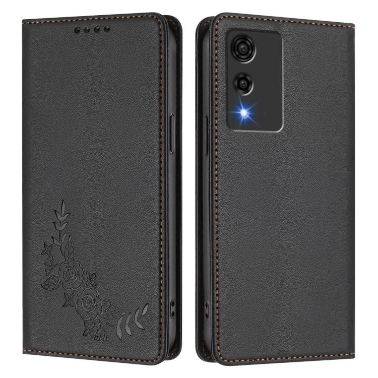 For Cubot A10 Peony Embossed Magnetic RFID Vegan Leather Phone Case
