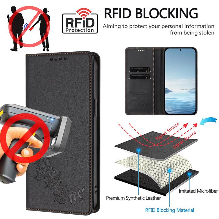 For Cubot A10 Peony Embossed Magnetic RFID Vegan Leather Phone Case