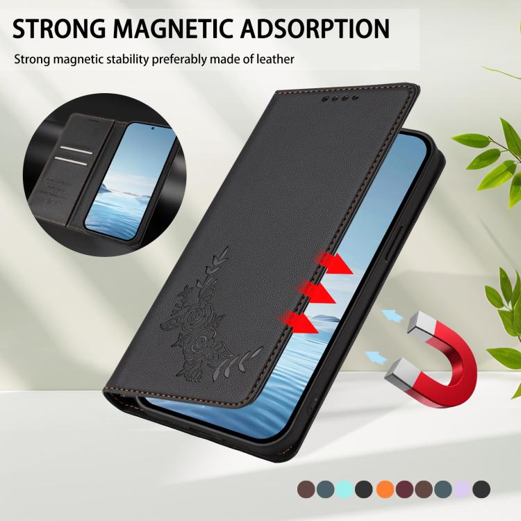 For Cubot A10 Peony Embossed Magnetic RFID Vegan Leather Phone Case