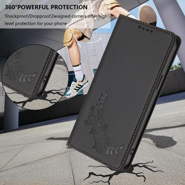 For Cubot A10 Peony Embossed Magnetic RFID Vegan Leather Phone Case