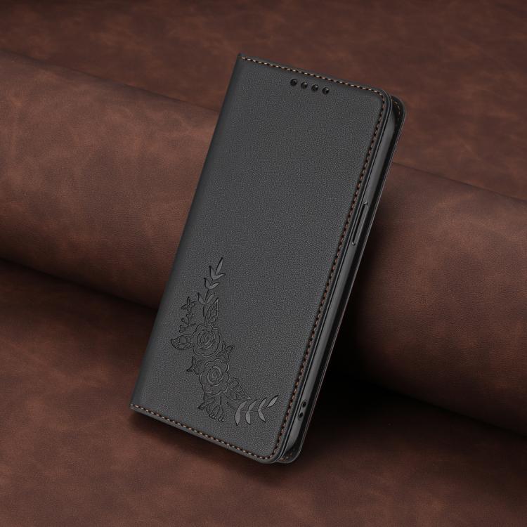For Cubot A10 Peony Embossed Magnetic RFID Vegan Leather Phone Case