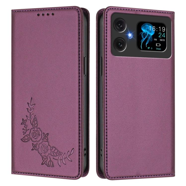 For Cubot A20 Peony Embossed Magnetic RFID Vegan Leather Phone Case