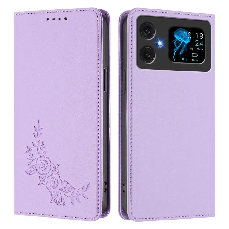 For Cubot A20 Peony Embossed Magnetic RFID Vegan Leather Phone Case