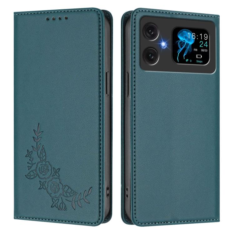 For Cubot A20 Peony Embossed Magnetic RFID Vegan Leather Phone Case