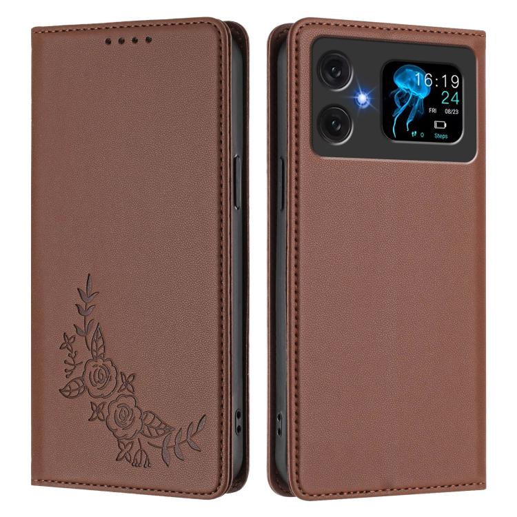 For Cubot A20 Peony Embossed Magnetic RFID Vegan Leather Phone Case