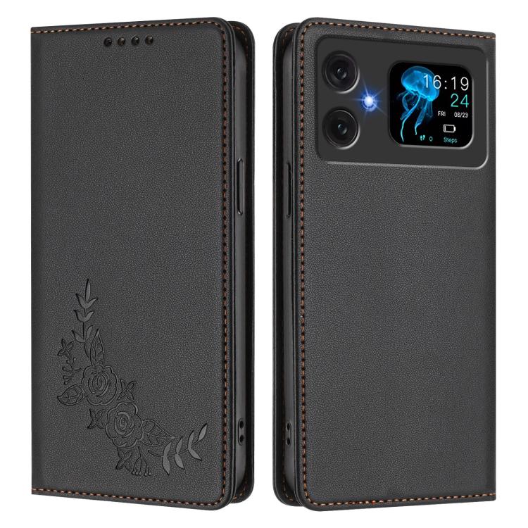 For Cubot A20 Peony Embossed Magnetic RFID Vegan Leather Phone Case