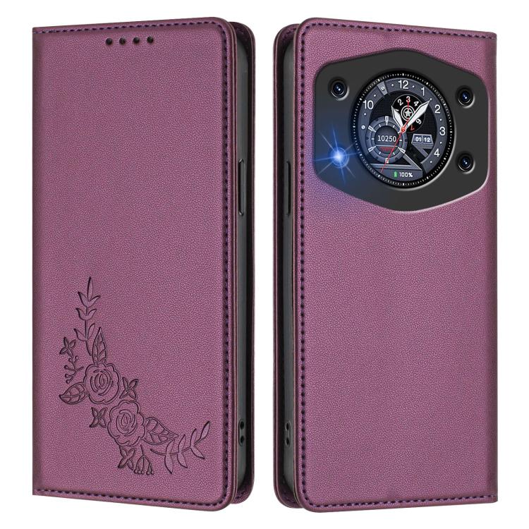 For Cubot A30 Peony Embossed Magnetic RFID Vegan Leather Phone Case