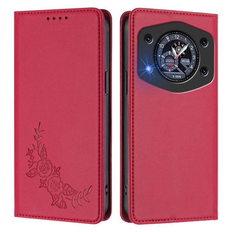 For Cubot A30 Peony Embossed Magnetic RFID Vegan Leather Phone Case