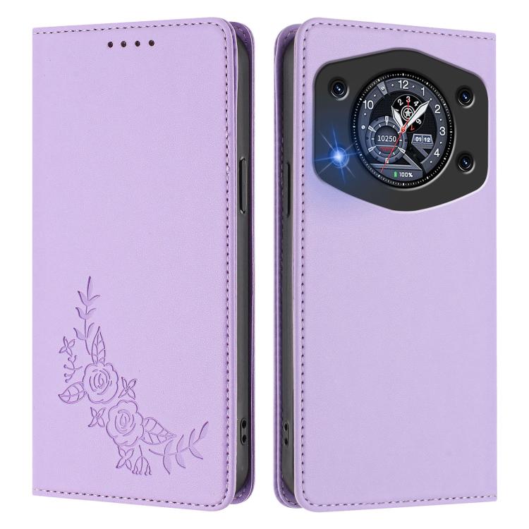 For Cubot A30 Peony Embossed Magnetic RFID Vegan Leather Phone Case