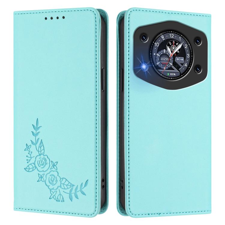 For Cubot A30 Peony Embossed Magnetic RFID Vegan Leather Phone Case