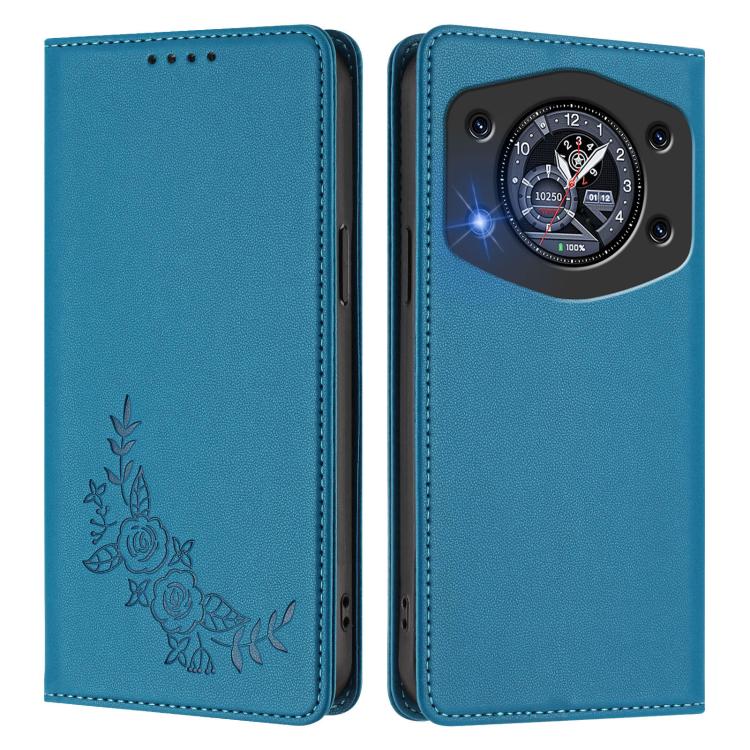 For Cubot A30 Peony Embossed Magnetic RFID Vegan Leather Phone Case