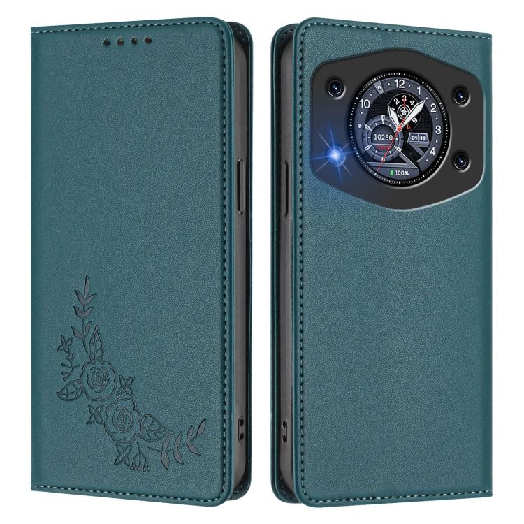 For Cubot A30 Peony Embossed Magnetic RFID Vegan Leather Phone Case
