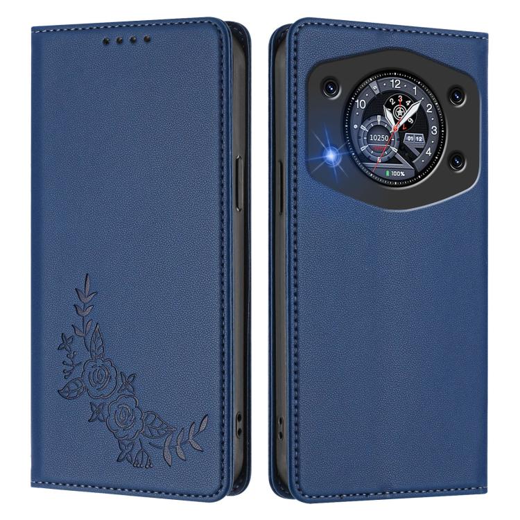 For Cubot A30 Peony Embossed Magnetic RFID Vegan Leather Phone Case