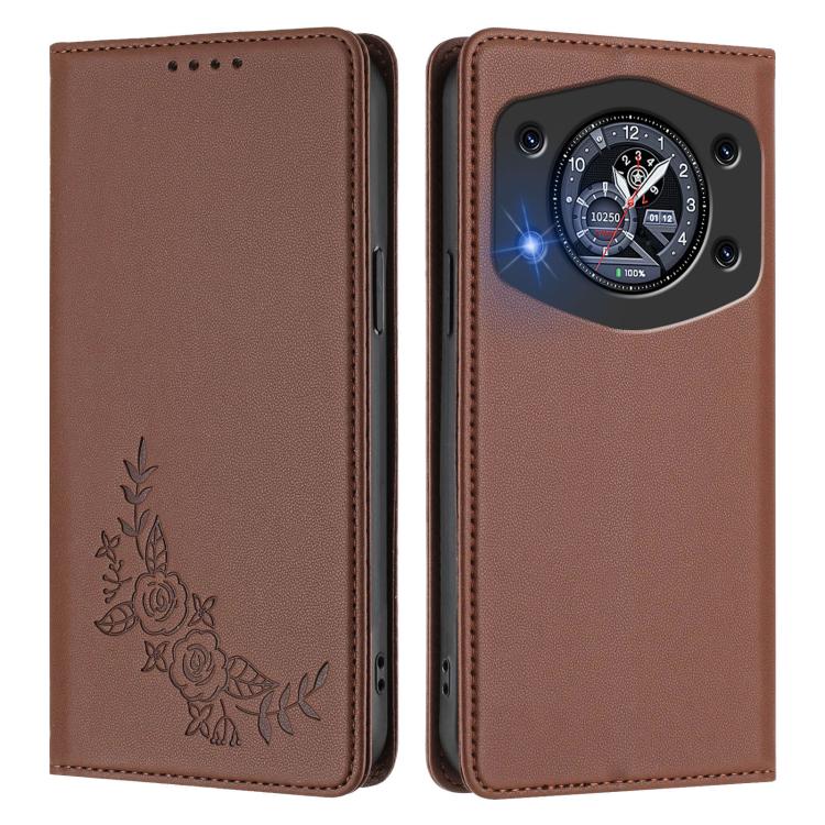 For Cubot A30 Peony Embossed Magnetic RFID Vegan Leather Phone Case