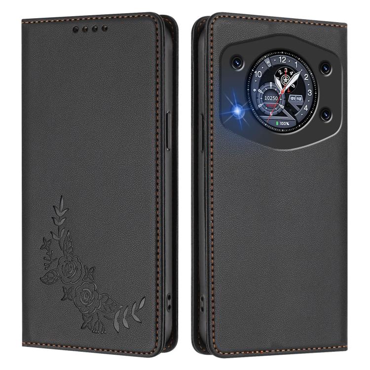 For Cubot A30 Peony Embossed Magnetic RFID Vegan Leather Phone Case