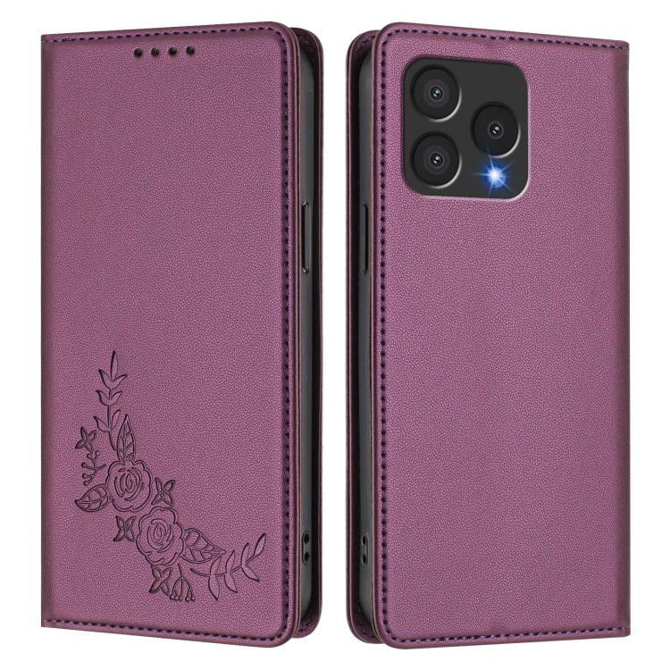 For Cubot A40 Peony Embossed Magnetic RFID Vegan Leather Phone Case