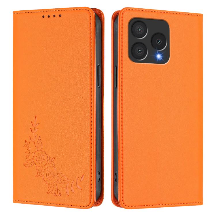 For Cubot A40 Peony Embossed Magnetic RFID Vegan Leather Phone Case