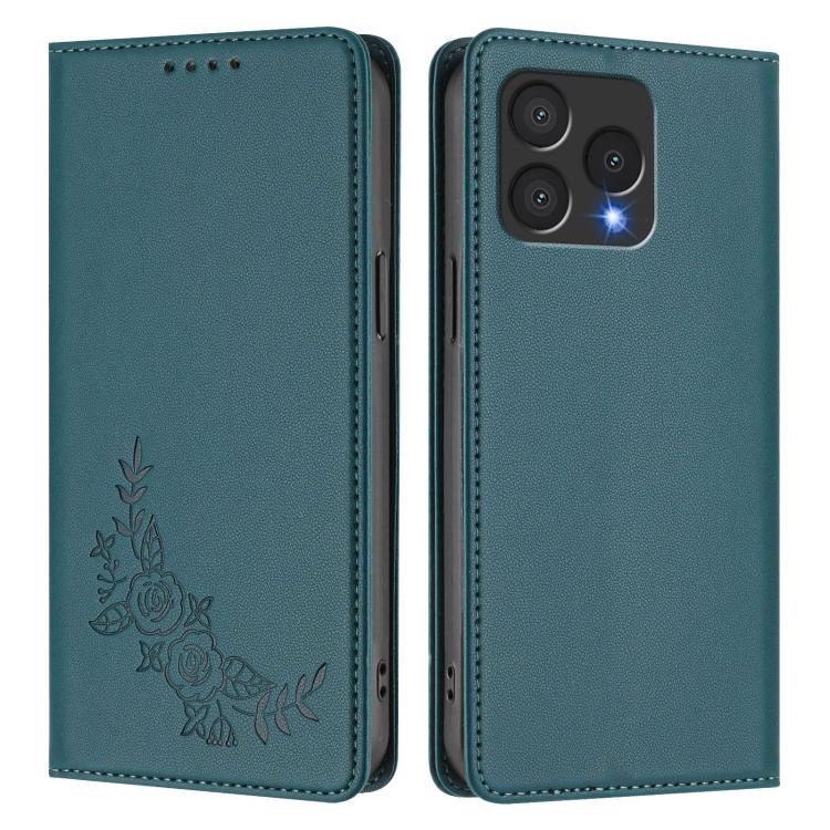 For Cubot A40 Peony Embossed Magnetic RFID Vegan Leather Phone Case