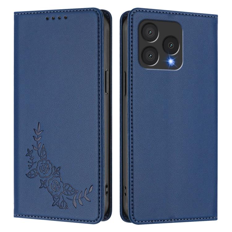 For Cubot A40 Peony Embossed Magnetic RFID Vegan Leather Phone Case