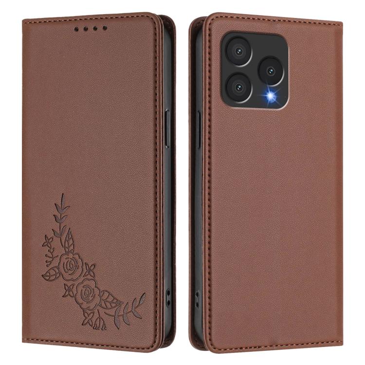 For Cubot A40 Peony Embossed Magnetic RFID Vegan Leather Phone Case