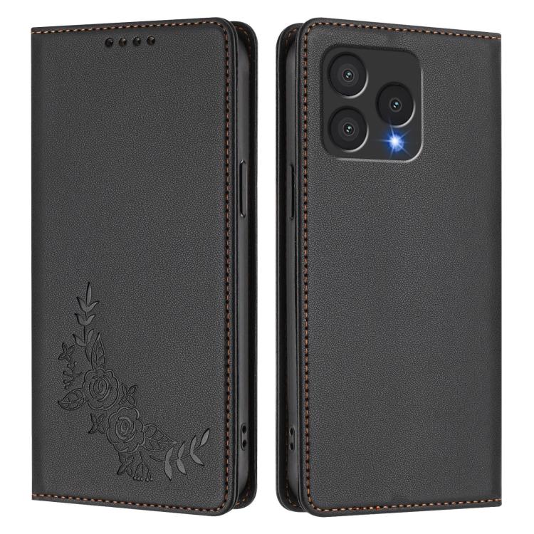 For Cubot A40 Peony Embossed Magnetic RFID Vegan Leather Phone Case