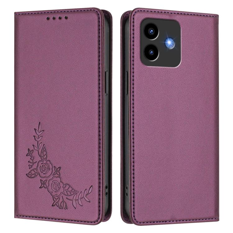 For Cubot Note 40 Peony Embossed Magnetic RFID Vegan Leather Phone Case