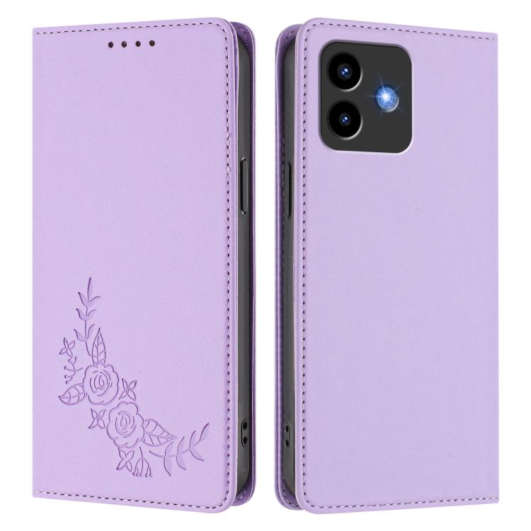 For Cubot Note 40 Peony Embossed Magnetic RFID Vegan Leather Phone Case