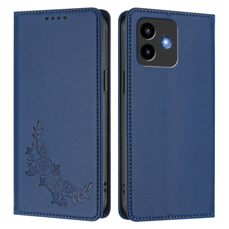 For Cubot Note 40 Peony Embossed Magnetic RFID Vegan Leather Phone Case